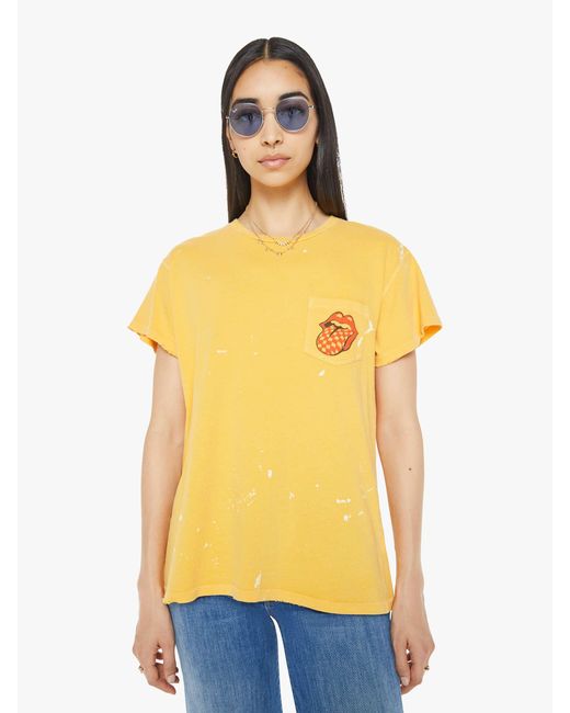 MadeWorn Yellow Rolling Stones Pocket T-Shirt Goldenrod T-Shirt