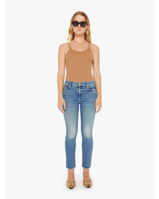Mother Blue Petites The Lil' Mid Rise Dazzler Ankle Fray Riding The Cliffside Jeans