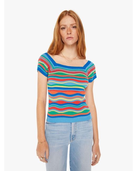 Mother Blue The Squared Top Multi Stripe Sweater
