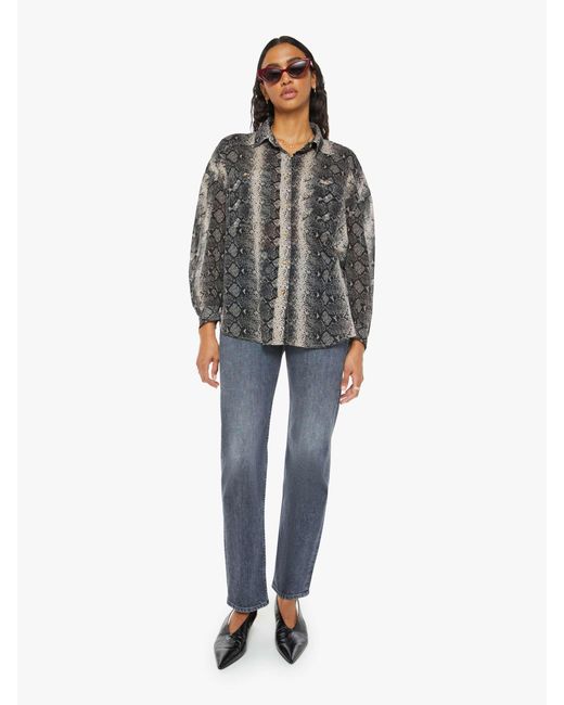 Mother Semi-Sheer Snake Print Button-Up Shirt in Gray | Lyst