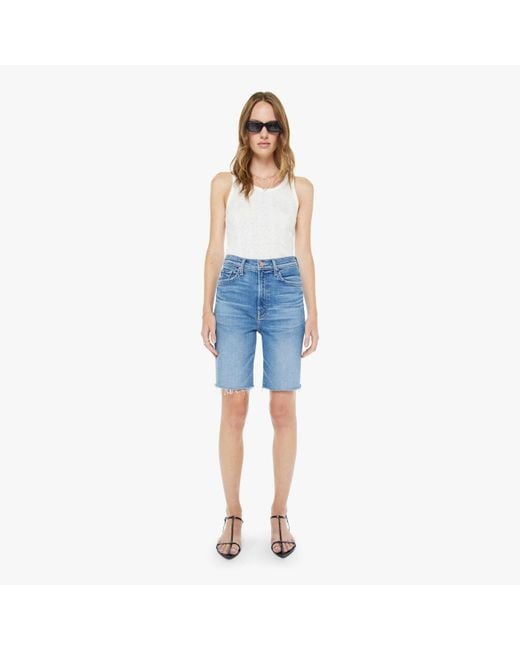 Mother Blue High Waisted Rider Bermuda Shorts Fray Float My Boat