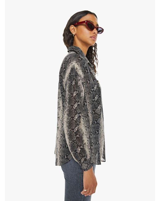 Mother Semi-Sheer Snake Print Button-Up Shirt in Gray | Lyst