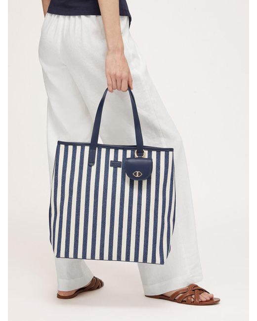 Shopping bag in canvas a righe di mötivi in Blue