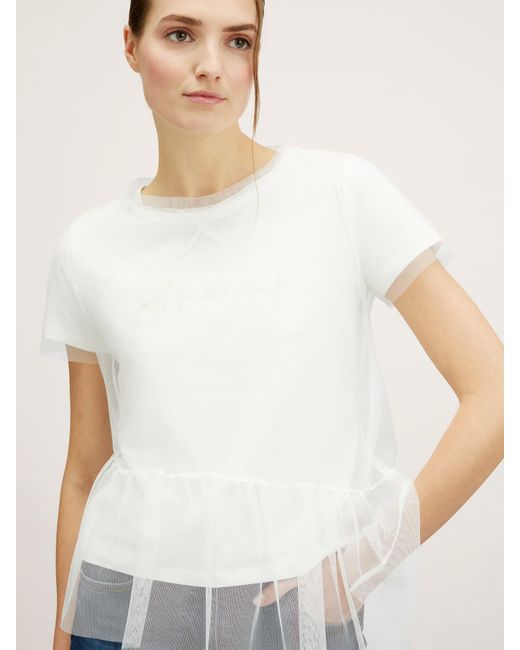 T-shirt con scritta combinata con tulle di mötivi in White