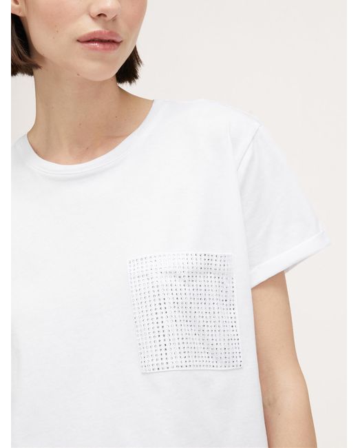 T-shirt bimaterica con tasca strass di mötivi in White