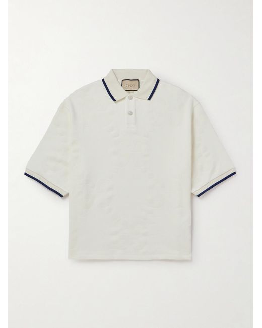 Gucci White Logo-flocked Cotton-jersey Polo Shirt for men