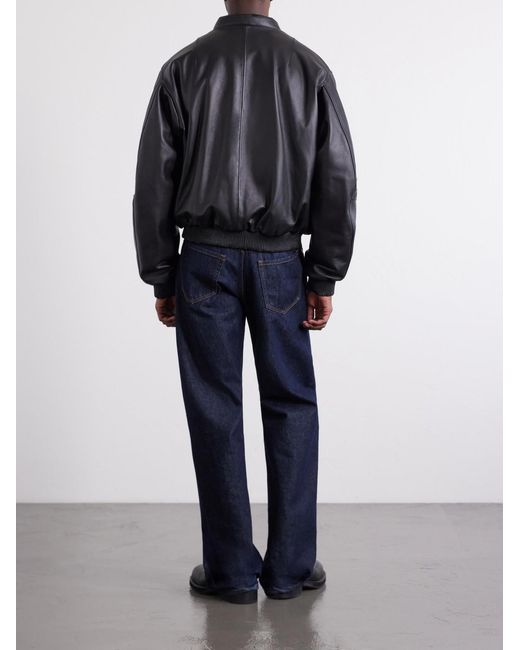 424 Black Leather Bomber Jacket for men