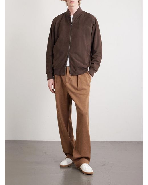 Loro Piana Brown Ivy Padded Suede Bomber Jacket for men