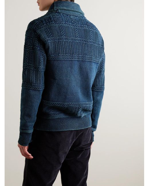 Polo Ralph Lauren Blue Shawl-collar Panelled Cable-knit Cotton Cardigan for men