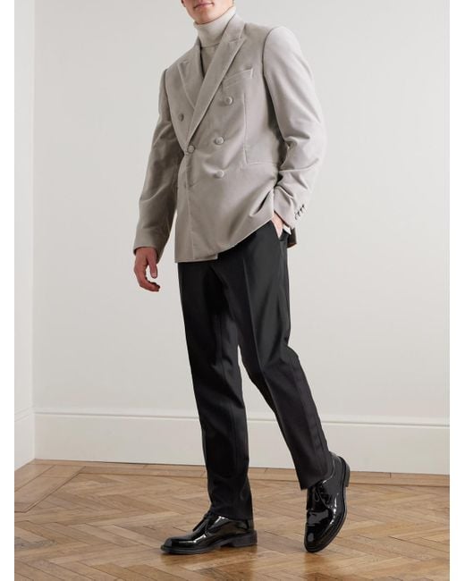 Mr P. Black Slim-Fit Twill-Trimmed Wool Tuxedo Trousers for men