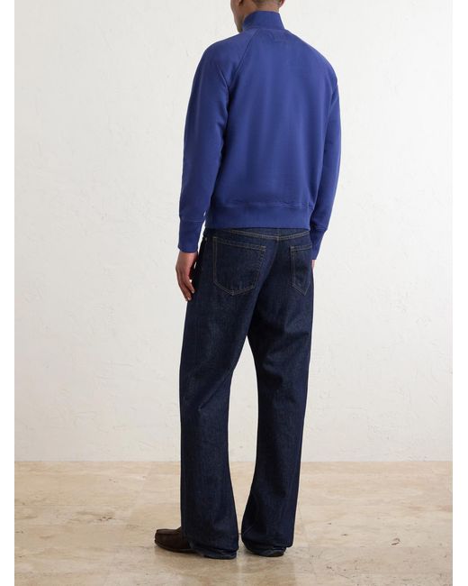 Drake's Blue Cotton-Jersey Half-Zip Sweater for men