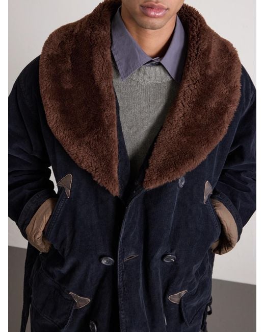 Polo Ralph Lauren Blue Shearling-Trimmed Cotton-Corduroy Coat for men