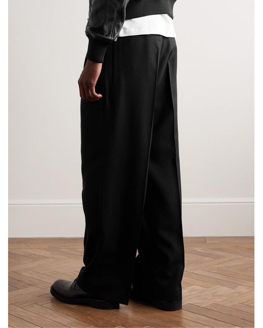 AMI Black Wide-Leg Pleated Virgin Wool-Gabardine Trousers for men
