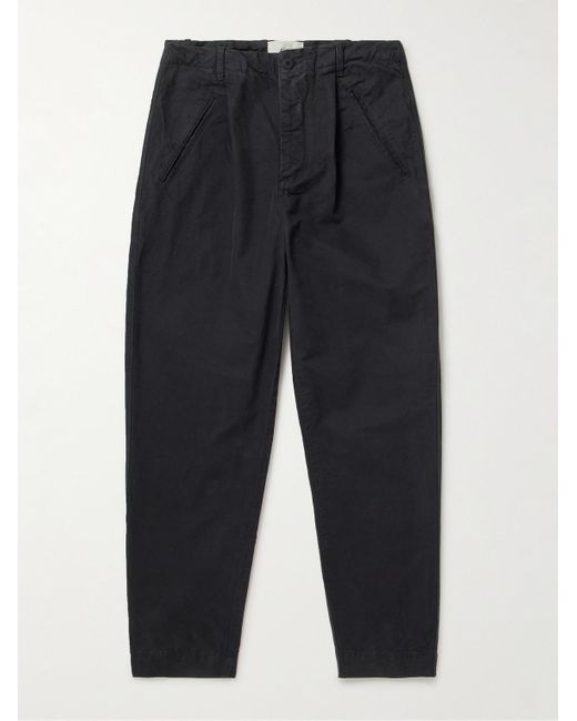 Folk Blue Assembly Tapered Pleated Cotton-Canvas Trousers for men