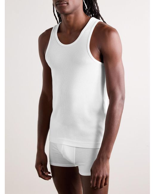 CDLP White Ribbed Stretch Lyocell And Cotton-blend Tank Top for men