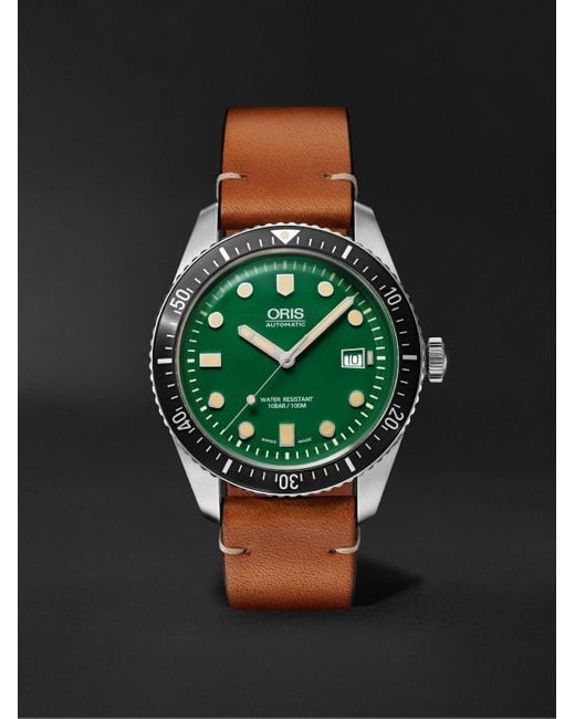 Oris Green Divers Sixty-Five Date Automatic 42Mm Stainless Steel And Leather Watch, Ref. No. 01 733 7720 4057-07 5 21 45 for men