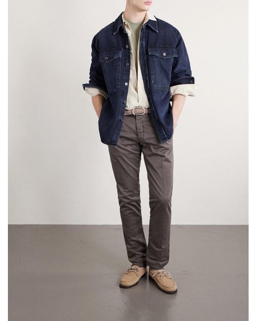 Slowear Gray Slim-fit Tapered Stretch-cotton Gabardine Trousers for men