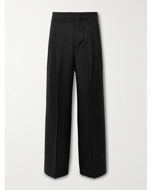 AMI Black Wide-Leg Pleated Virgin Wool-Gabardine Trousers for men