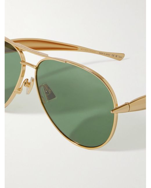 Bottega Veneta Sardine goldfarbene Pilotensonnenbrille in Green für Herren