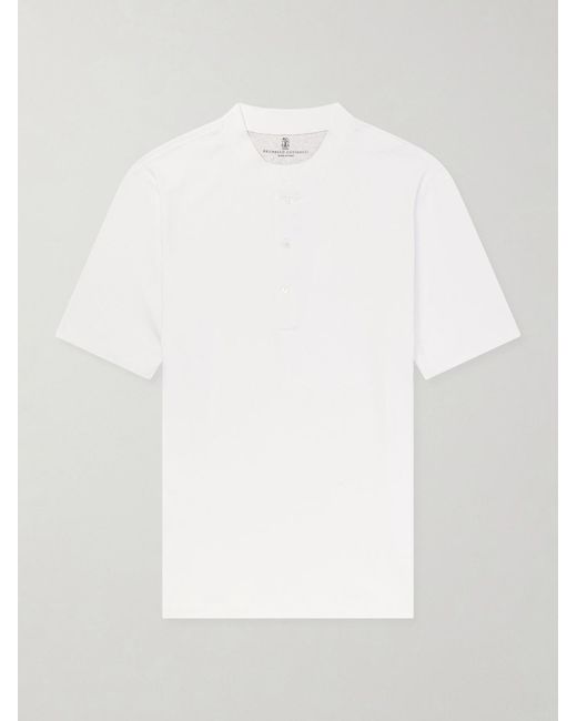 Brunello Cucinelli White Ribbed Jersey Henley T-Shirt for men