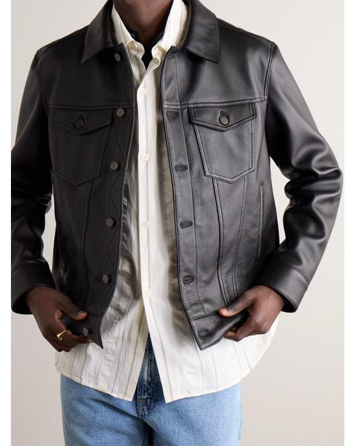 Mr P. Black Full-Grain Leather Trucker Jacket for men