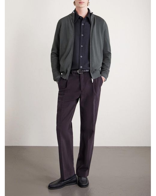 Fedeli Gray Cotton Zip-up Sweater for men