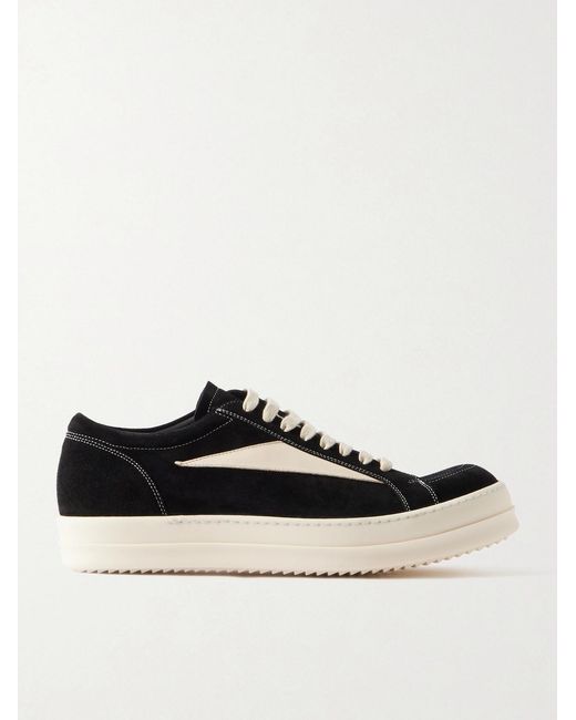 Rick Owens Black Vintage Full-Grain Leather-Trimmed Suede Sneakers for men