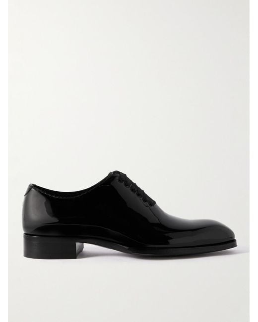 Tom Ford Black Elkan Whole-Cut Patent-Leather Oxford Shoes for men