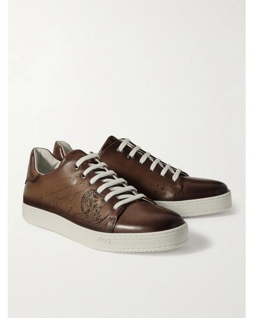 Berluti Brown Scritto Venezia Leather Sneakers for men