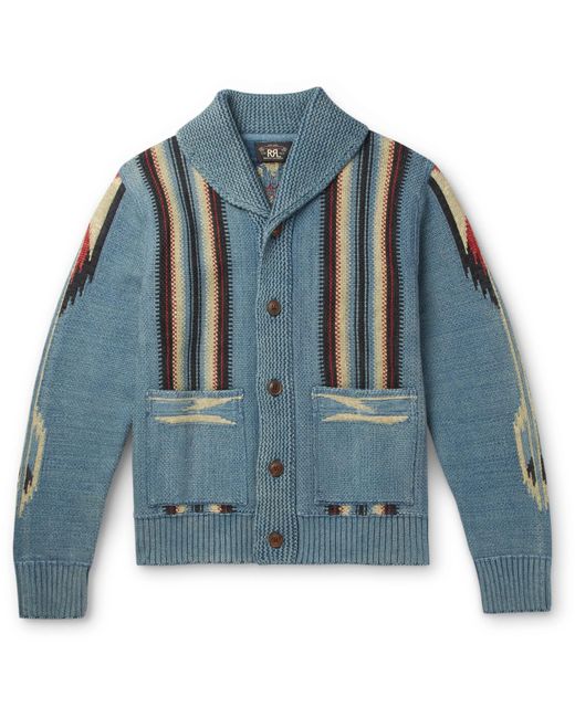 RRL Blue Chimayo Shawl-collar Cotton, Linen And Silk-blend Jacquard Cardigan for men