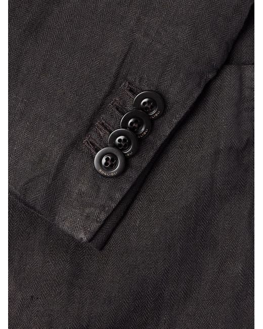 Boglioli Black Double-breasted Herringbone Linen Suit Jacket for men