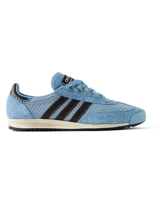 Adidas Originals Blue Wales Bonner Sl76 Leather-Trimmed Brushed-Suede And Mesh Sneakers for men