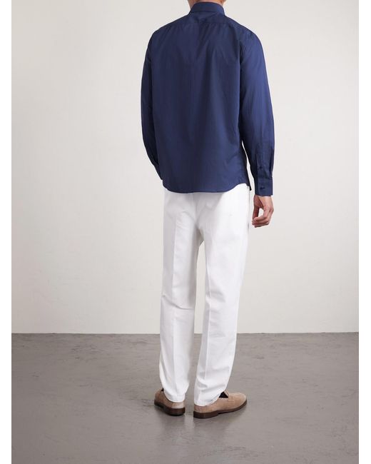 Brunello Cucinelli Blue Cutaway-collar Cotton Shirt for men