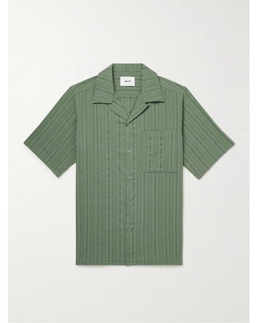 NN07 Green Julio 5712 Convertible-collar Organic Cotton-jacquard Shirt for men