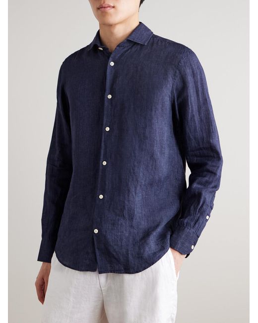 Frescobol Carioca Blue Antonio Linen Shirt for men