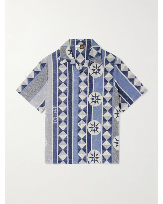 Loewe Blue Paula's Ibiza Camp-collar Jacquard-knit Cotton-blend Terry Shirt for men