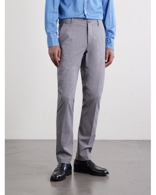 Eleventy Gray Slim-fit Tapered Stretch-wool Flannel Trousers for men