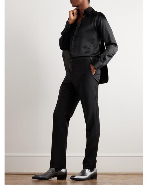 Tom Ford Black Slim-fit Silk-satin Shirt for men