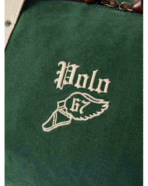 Polo Ralph Lauren Green Logo-embroidered Leather-trimmed Canvas Duffel Bag for men