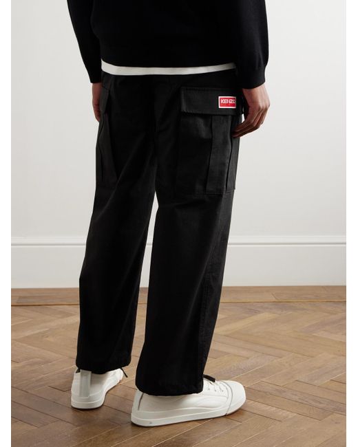 Pantaloni cargo a gamba dritta in cotone ripstop con logo applicato di KENZO in Black da Uomo
