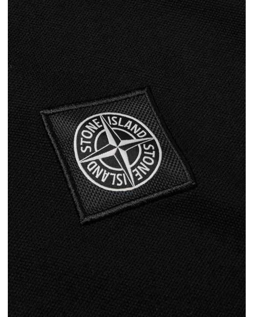 Stone Island Black Logo-appliquéd Cotton-blend Piqué Polo Shirt for men