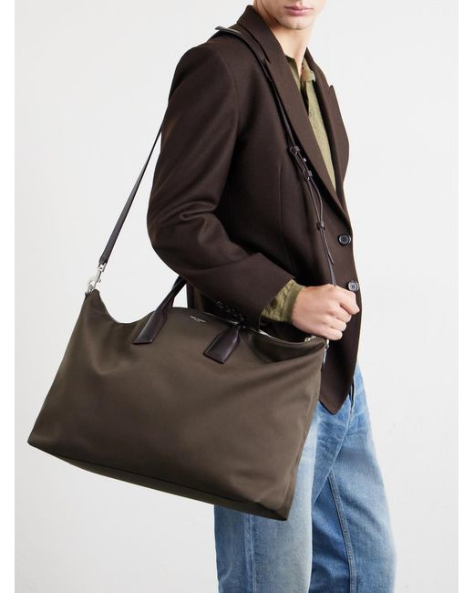 Saint Laurent Brown Bowling Leather-Trimmed Cotton-Canvas Weekend Bag for men