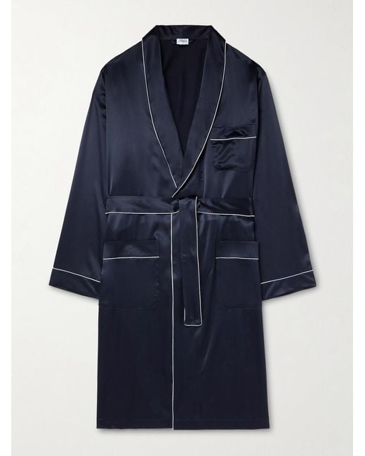 Zimmerli of Switzerland Blue Belted Silk-satin Robe for men