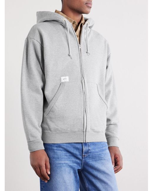 (w)taps Gray Throwdy Logo-appliquéd Cotton-jersey Zip-up Hoodie for men