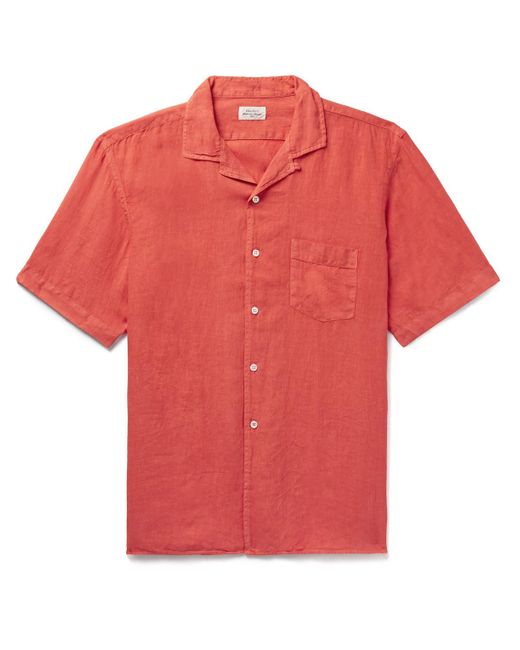Hartford Red Palm Convertible-collar Linen Shirt for men
