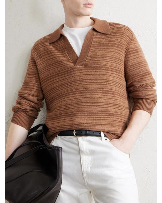 Canali Brown Wool And Cashmere-Blend Polo Sweater for men