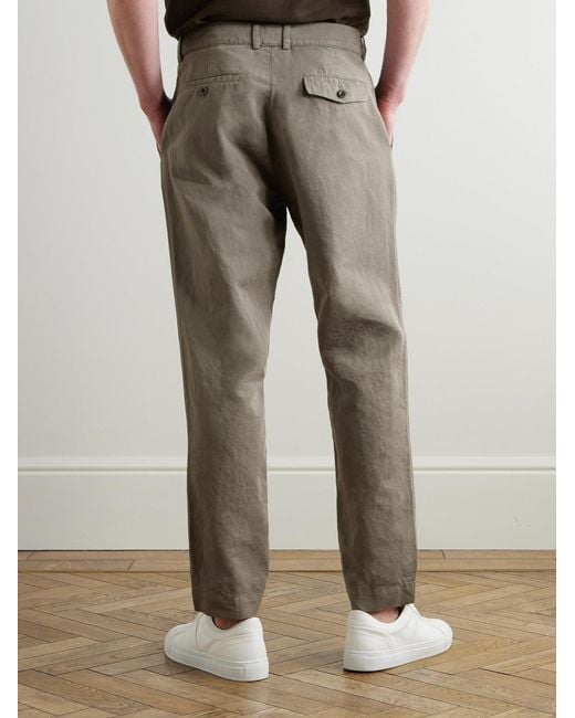 Mr P. Gray Steve Slim-Fit Pleated Organic Cotton And Linen-Blend Twill Trousers for men