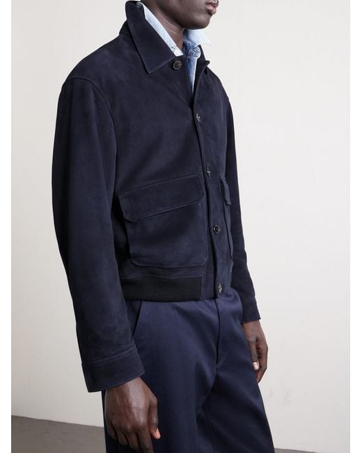 FRAME Blue Suede Blouson Jacket for men