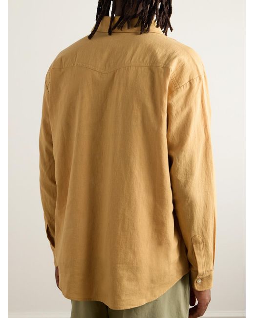 CHERRY LA Natural Button-Down Collar Embroidered Cotton And Linen-Blend Shirt for men