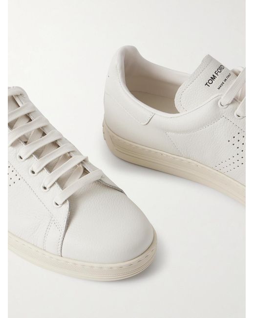 Tom Ford White Warwick Perforated Full-Grain Leather Sneakers for men